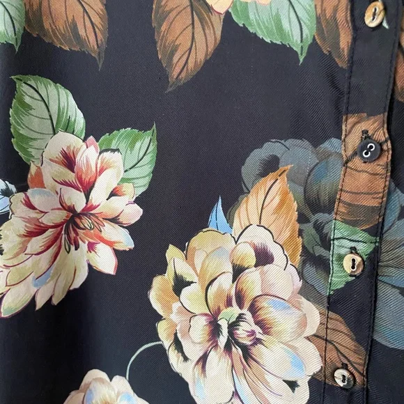 JOHNNY WAS Corey 100% SILK Boxy Blouse Mandarin Collar Embroidered Cuff Size XL - Picture 7 of 9